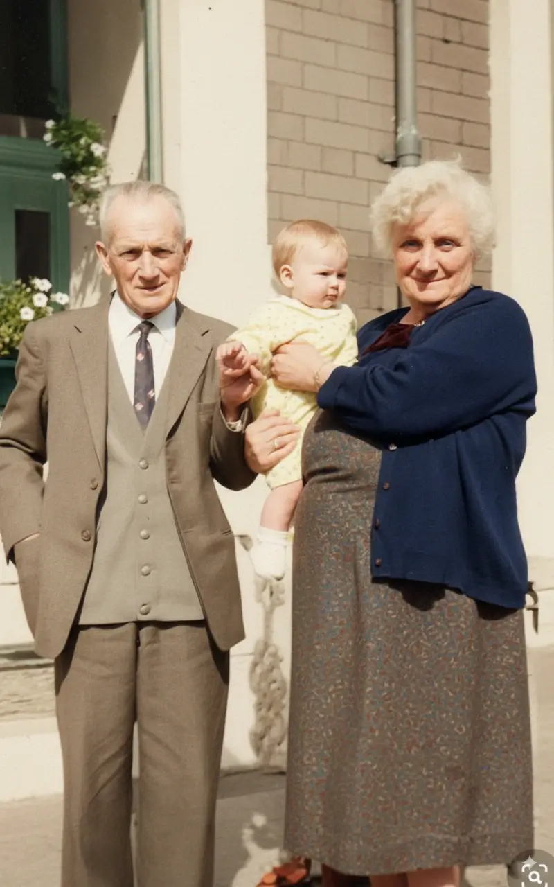 Scratched historical photo of elderly couple restored using advanced old photo restoration service
