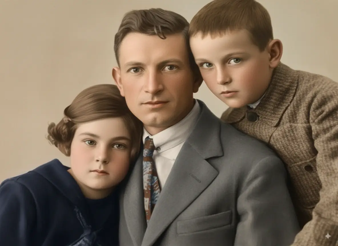 Damaged family portrait photo restored to perfection using best AI photo restoration online