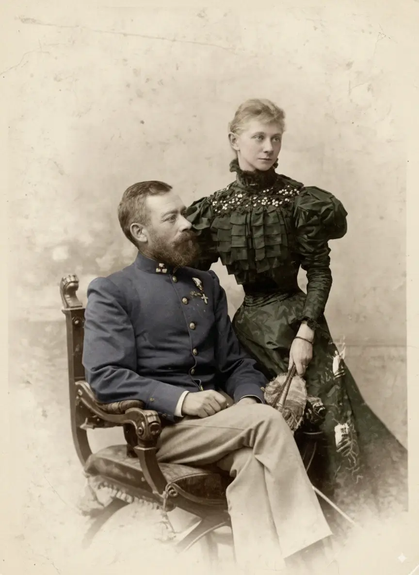 Victorian couple portrait restoration example - Restored