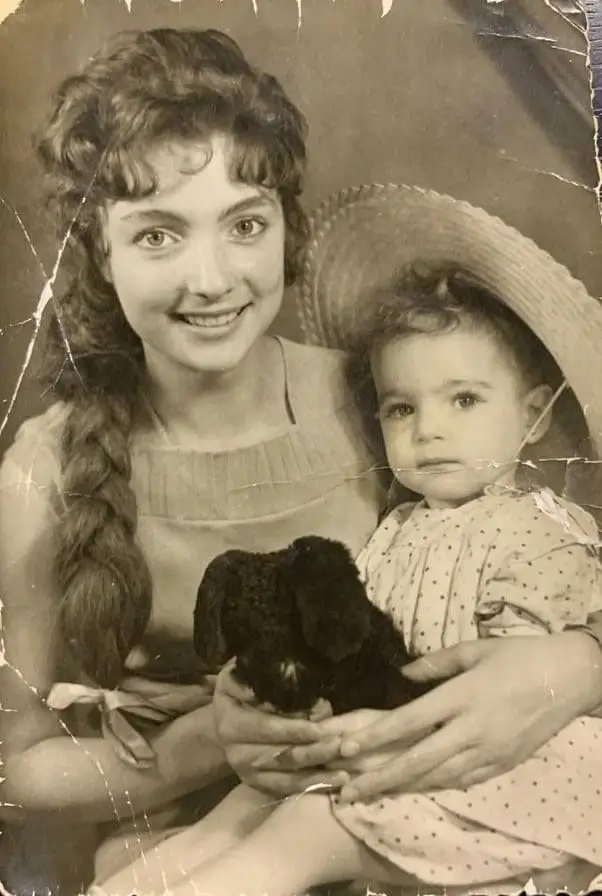 Mother and daughter photo restoration before and after — vintage portrait repair
