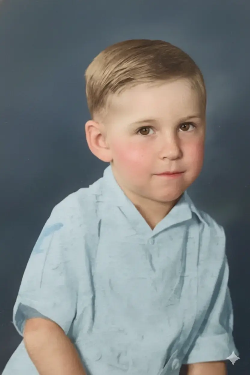 Old scratched photo of boy repaired using advanced photo scratch removal service