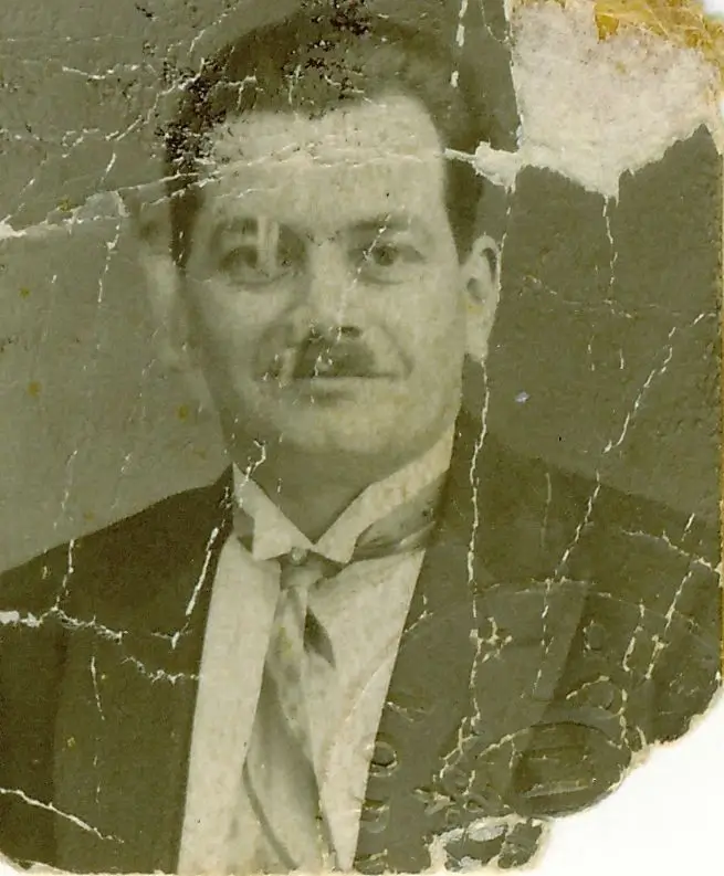 Three-generation family photo repaired after scratches and general old photo damage