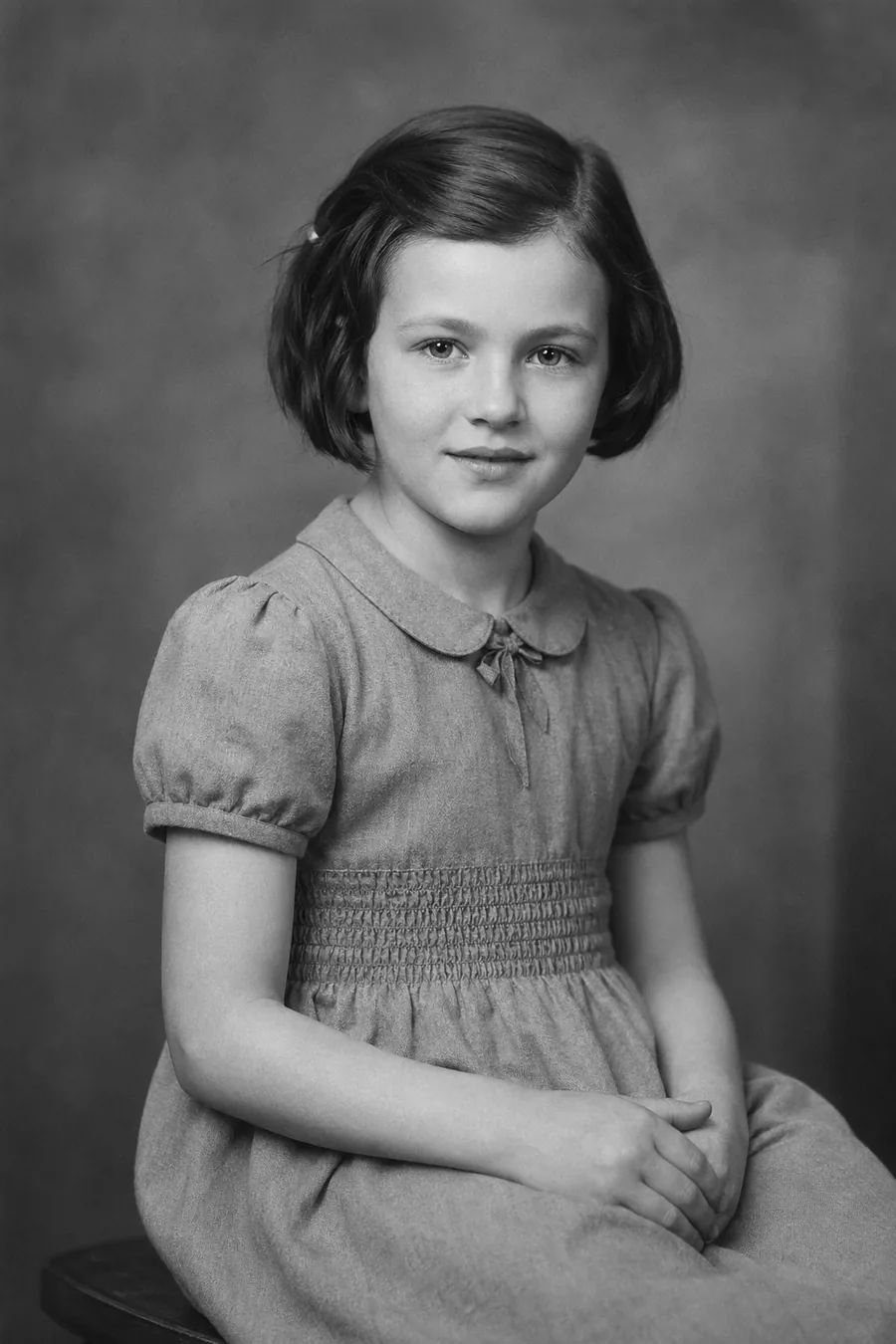 Clean vintage schoolgirl portrait after scratch removal