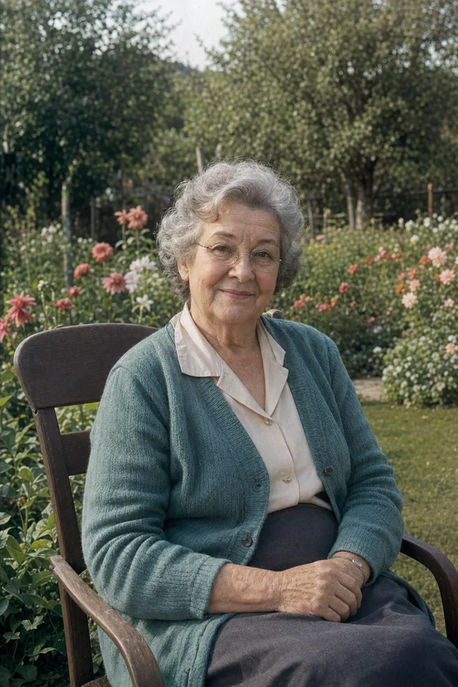 Colorized garden portrait after AI colorization