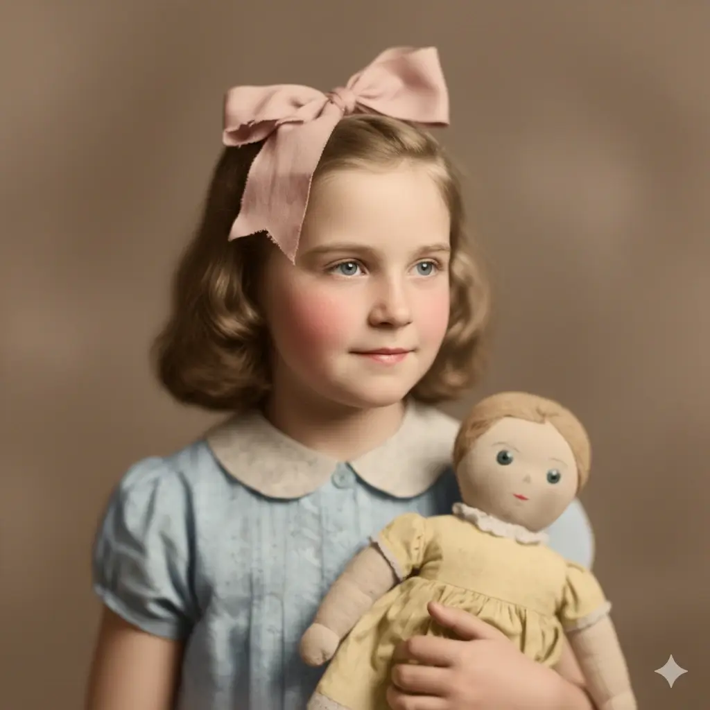 Vintage girl portrait details restored with AI image enhancer