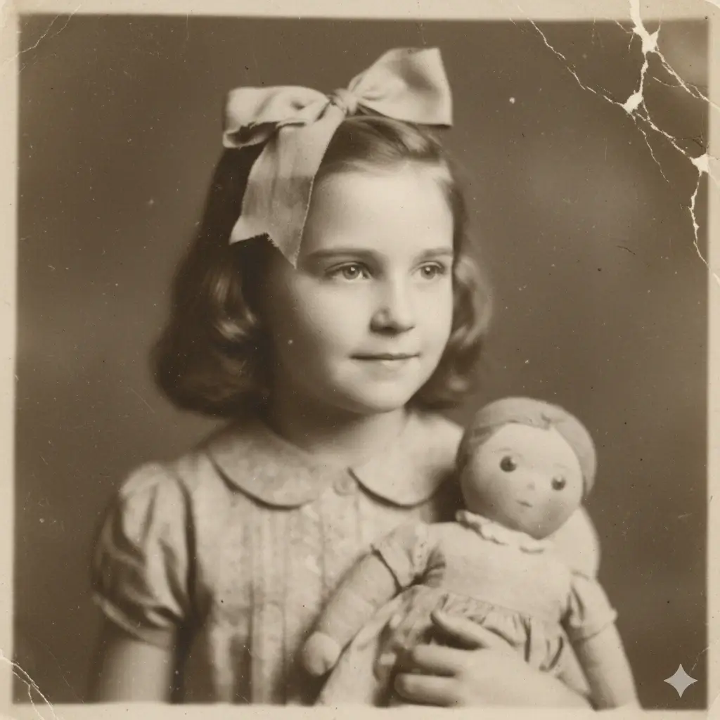 Vintage girl portrait details restored with AI image enhancer