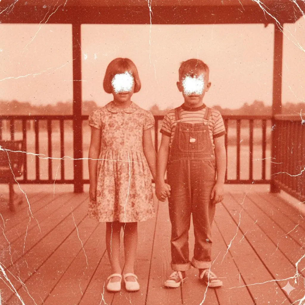 Faded siblings photo enhanced to high definition