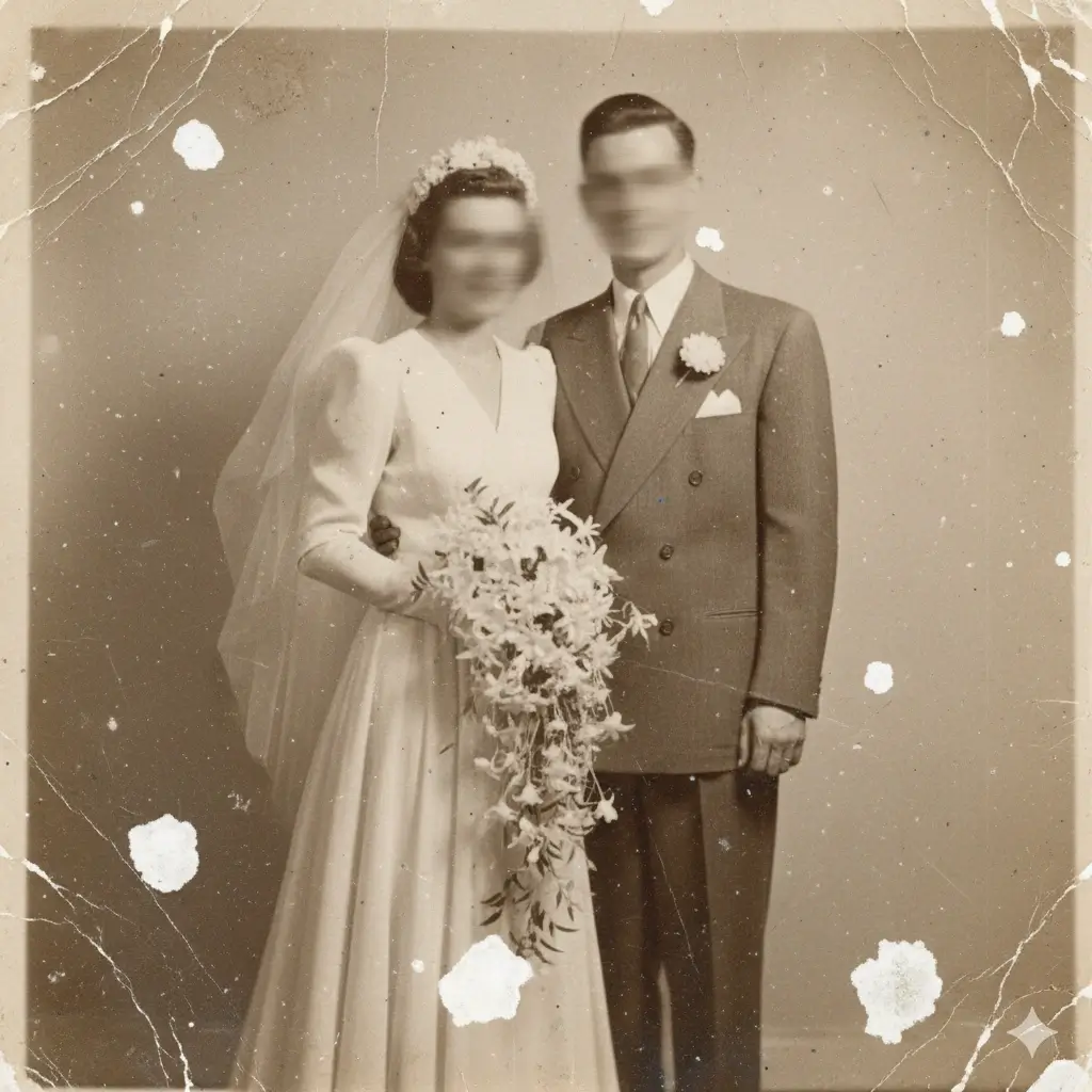 Old wedding portrait turned into a cleaner and clearer new-looking image