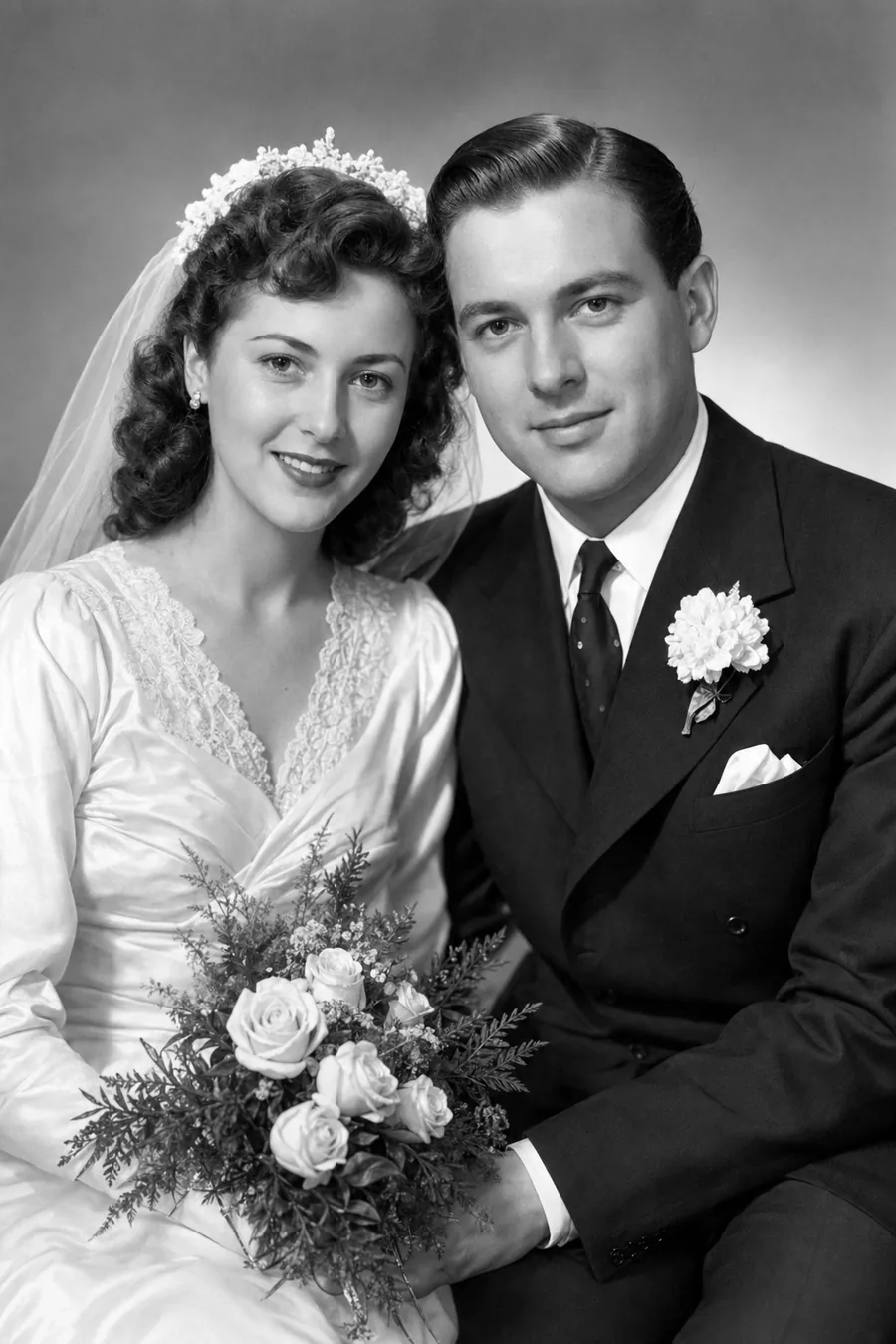 Enhanced vintage wedding portrait with clearer detail
