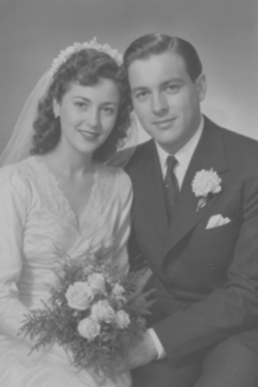 Soft low contrast vintage wedding portrait before enhancement