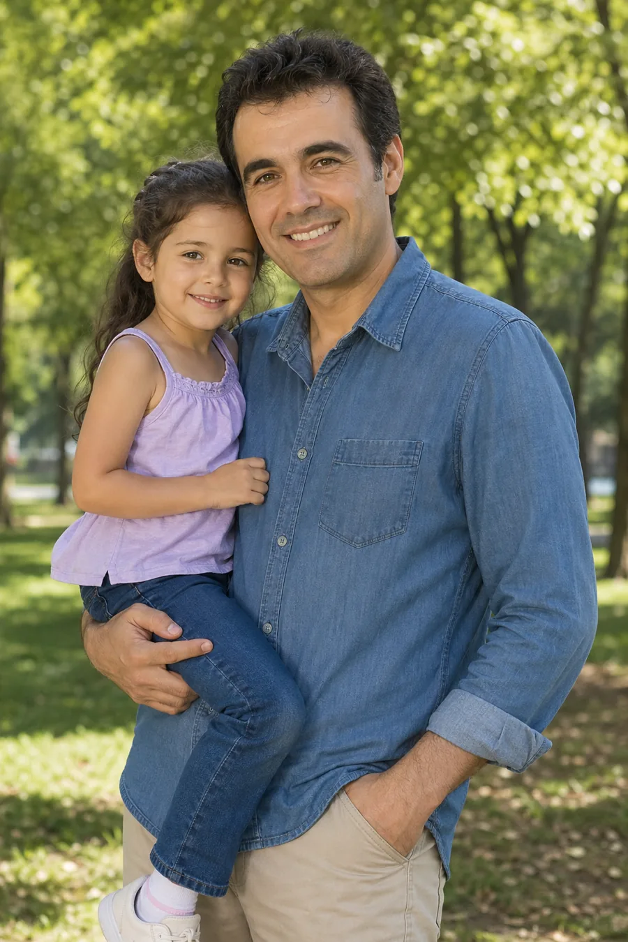 Clear modern father and daughter photo after transformation