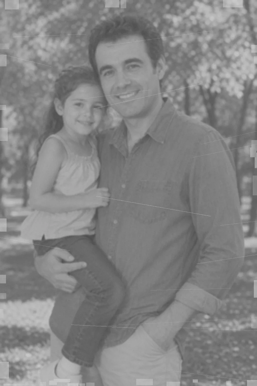 Faded old father and daughter photo before transformation