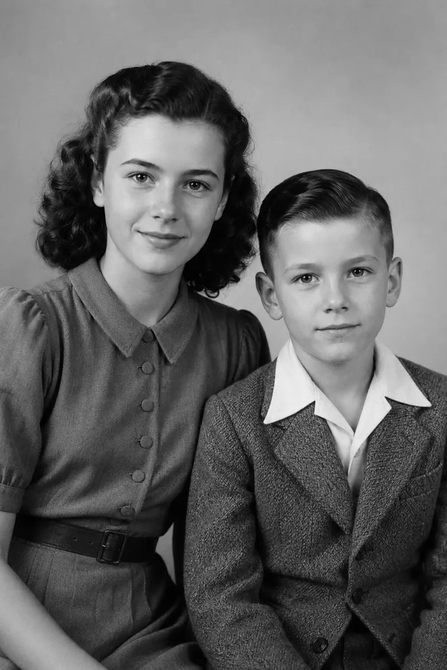 Restored black and white family photo